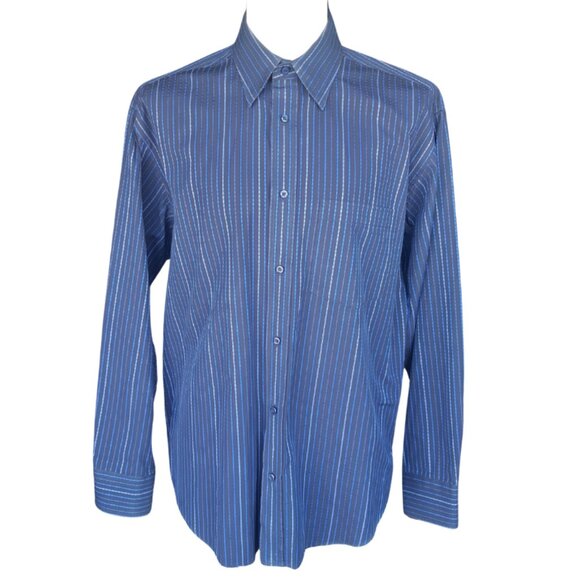 Bugathchi UOMO SZ M 100% Cotton Men's Blue Striped Button Up Shirt - Picture 1 of 12